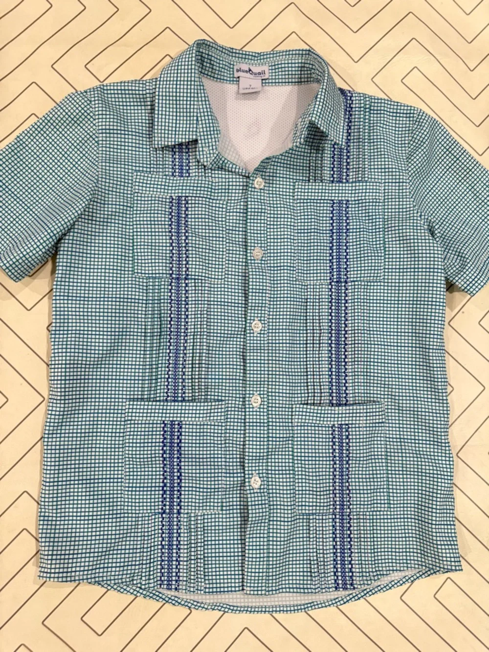 Blue Quail Checkered Fishing Guayabera Button Down - Picture 2 of 11